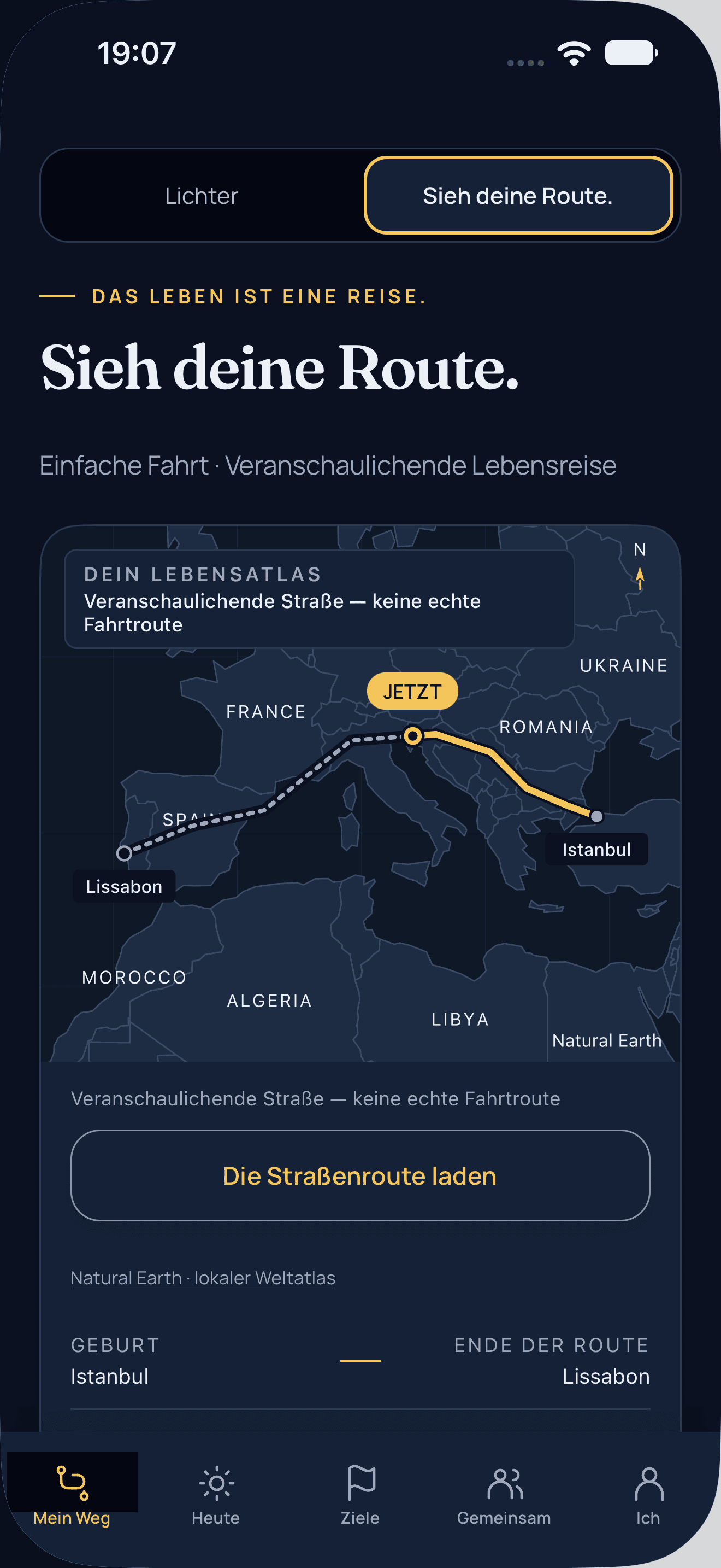 Sieh deine Route.